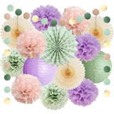 Sage Green And Purple Party Decorations Baby Shower Girl Decorations Sage Green Purple Pink Birthday Party Light Purple Blush Pink Tissue Paper Pom Poms Beige Fans Kit For Wedding Engagement