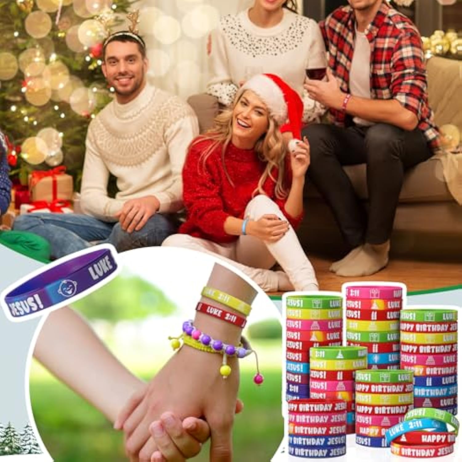 100 Pcs Happy Birthday Jesus Wristband Christmas Luke 2:11 Rubber Wristband 10 Styles With Christian Religious Cross Gifts For Sunday School Xmas Parties Motivation Support Church Supplies