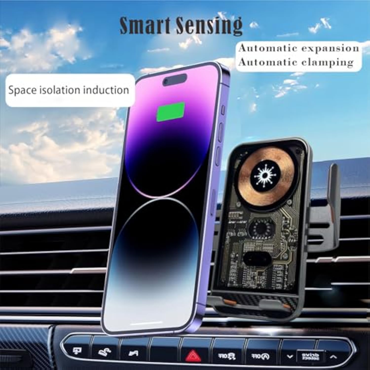 Wireless Car Charger Mount, 15W Fast Charging Auto Clamping Car Charger Holder For Iphone/Samsung For Iphone 16 15 14 13 12 11 Pro,Samsung Galaxy S25 S24 Ultra S23 S22 S21 S20