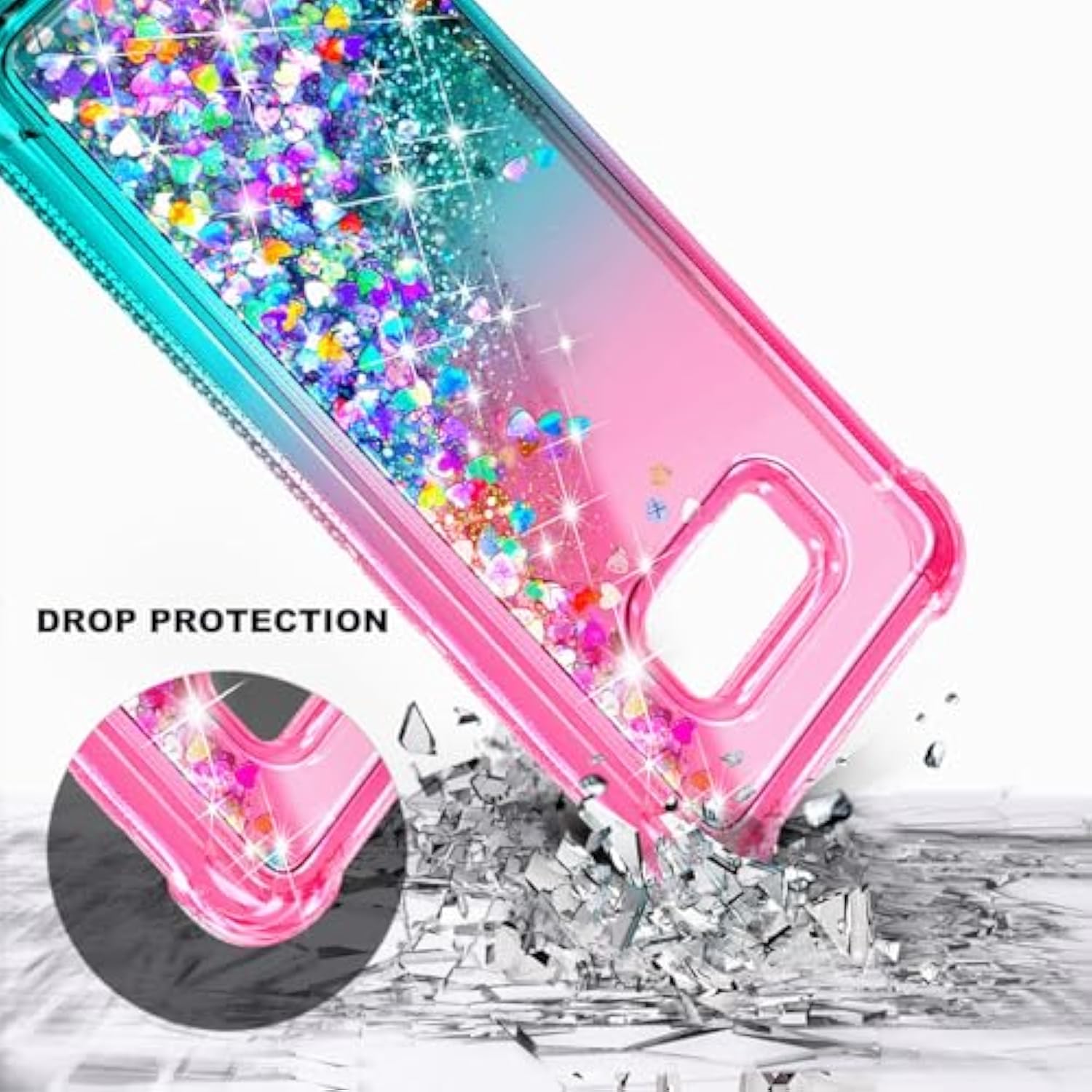 Compatible With Samsung Galaxy S8 Phone Case (Not Fit S8 Plus) Pink/Aqua | Bling Sparkly Glitter Floating Liquid Waterfall Cute Cover For Women Girls Kids