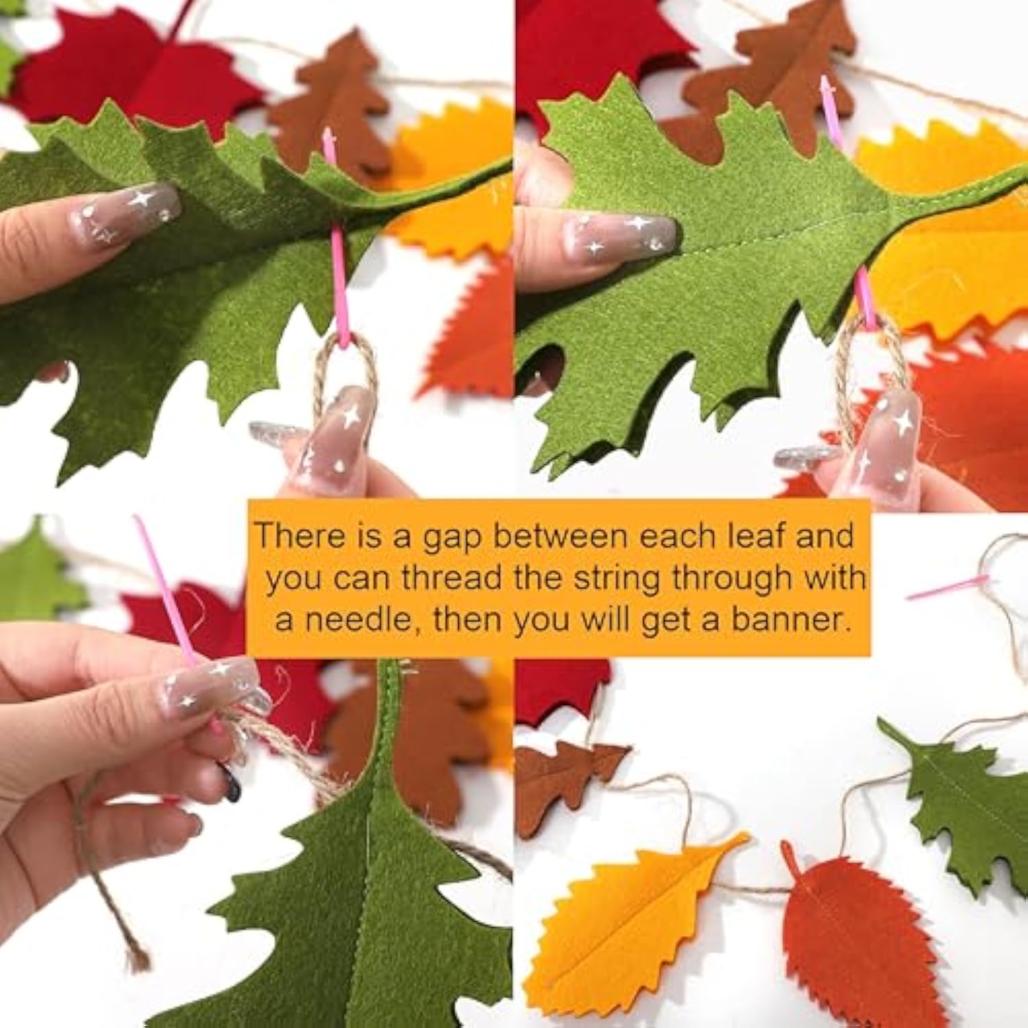 Felt Fall Leaf Garland - Double Layers Felt Leaves Banner, Fall Decorations For Mantle, Thanksgiving Decorations