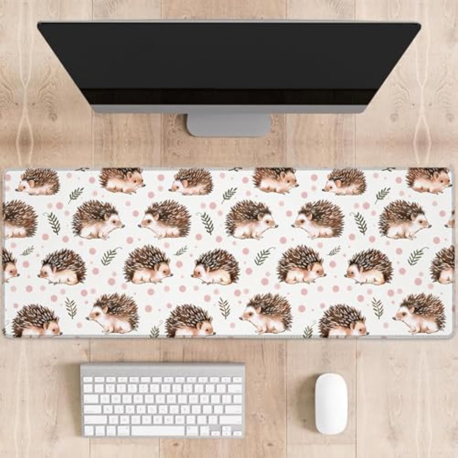 Cute Hedgehog Gaming Mouse Pad, Lovely Forest Animals Large Desk Mat For Computer, Extended Keyboard Laptop Mouse Pads 31.5×11.8In, Non Slip Rubber Mousepad For Office Decor Gifts