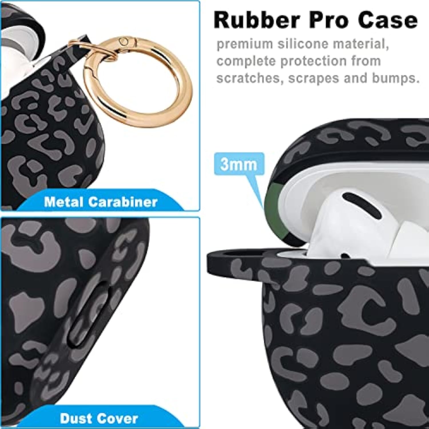 Leopard Silicone Compatible With Airpods Pro Case 2019, Soft Case Cover Flexible For Print Cover For Women Girls With Keychain - Grey Leopard Cheetah