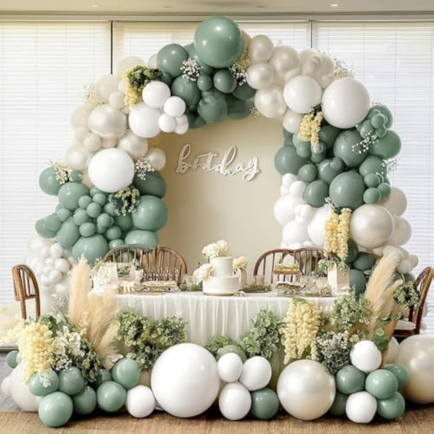 Sage Green White Balloon Garland Double Stuffed Dusty Green White Pearl Balloons Olive Pastel Balloon Arch Kit For Neutral Baby Shower Bridal Shower Birthday Baptism Christmas Party Decorations