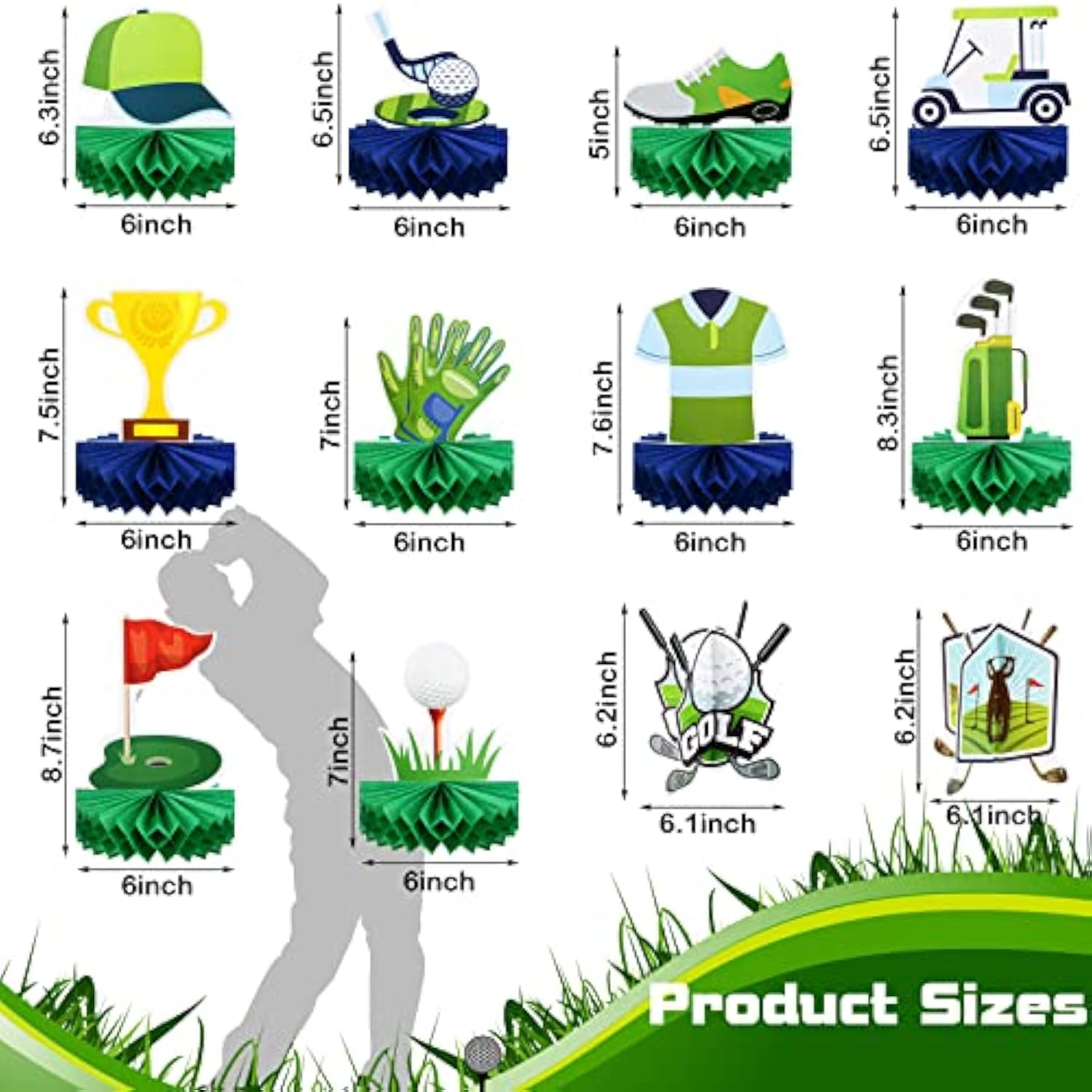 12-Pack Golf Party Table Centerpieces – Honeycomb Decor & Cake Toppers for Sports-Themed Events