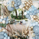 180Pcs Dusty Baby Blue Balloons Arch Garland Kit, Baby Shower Decorations Boy With Fog Sand White Chrome Gold Champagne Balloons For Birthday Boho Bridal Shower Party Decor