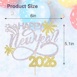 2026 Happy New Year Cake Topper Silver Glitter for Party and Holiday Decorations