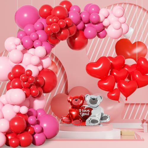 Valentines Day Balloon Arch Garland Kit Pink Red Balloons Red Heart Balloons for Valentine's Day Anniversary Mothers Day Wedding Engagement Party