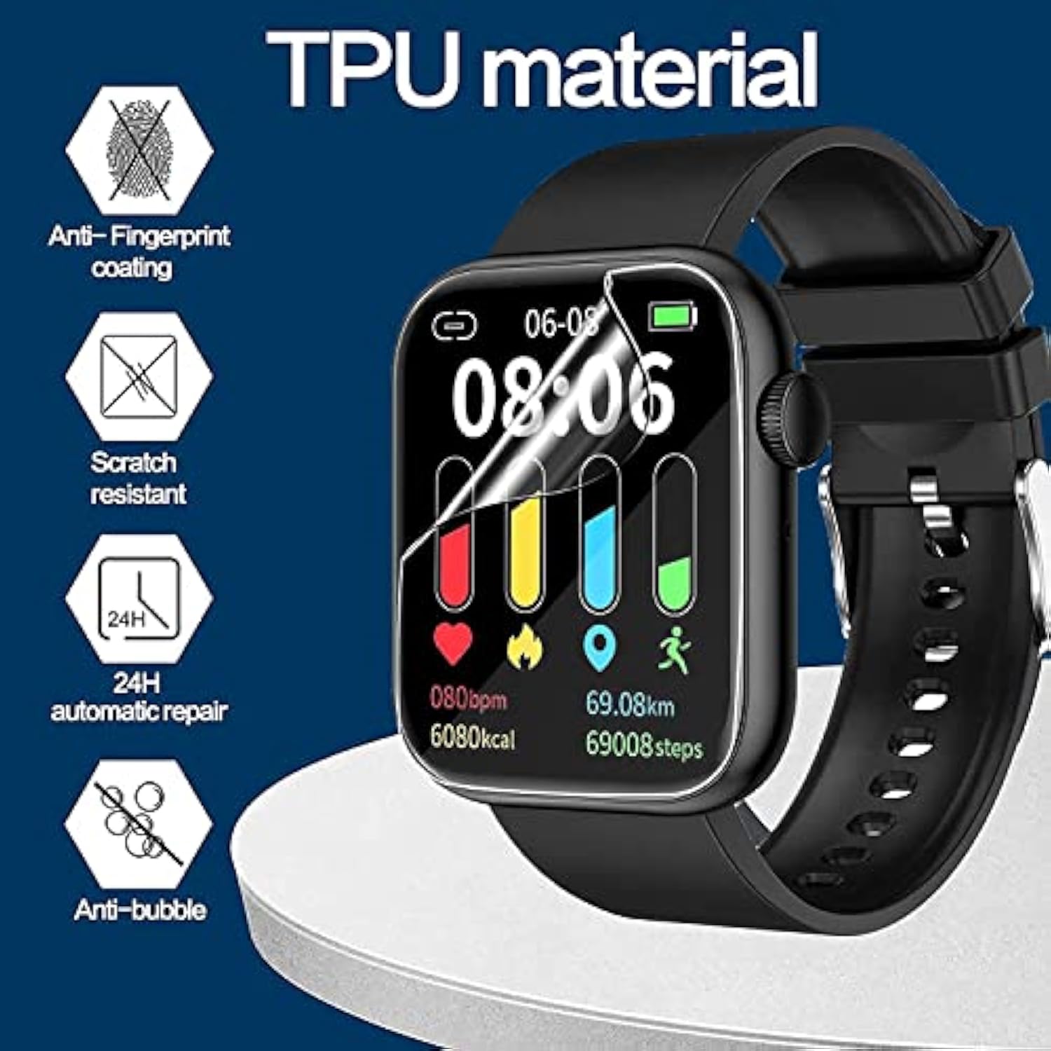Compatible For Itouch Air 4 46Mm Smartwatch Screen Protector, [6 Pack] Full Coverage Tpu Clear Film Compatible For Itouch Air 4 Smartwatch 46Mm Jillian Michaels Edition (6 Pack)