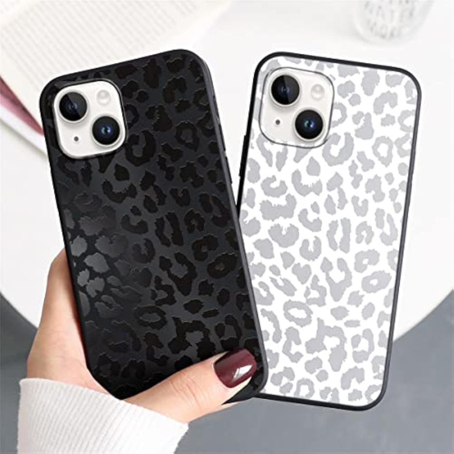 2 Pack Cute Cheetah Print For Iphone 13/14 6.1" Phone Case,Luxury Leopard Pattern Design Cases Soft Silicone Slim Tpu Shockproof Protective Bumper Cover For Women Girls-Black & White