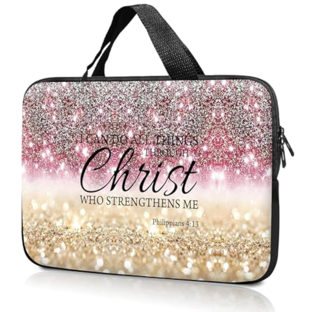 14" 15" Laptop Handle Bag Computer Bag,14.2" 15.4 Inch Pouch Holder Notebook Sleeve Cover Compatible For Dell,Lenovo,Toshiba Hp, Asus Notebook Messenger Briefcase-Glitter Philippians 4:13