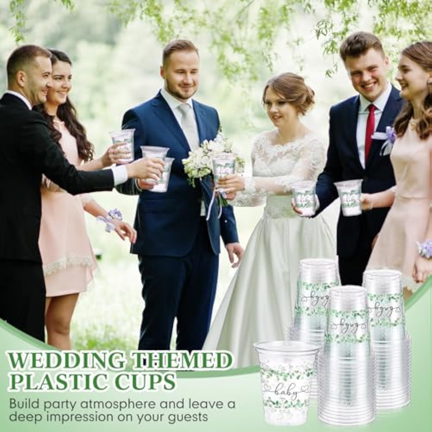 60 Pack Sage Eucalyptus Baby Shower Plastic Cups 12 Oz Sage Greenery Disposable Clear Plastic Cups For Baby Shower Birthday Boho Greenly Party Decorations Supplies