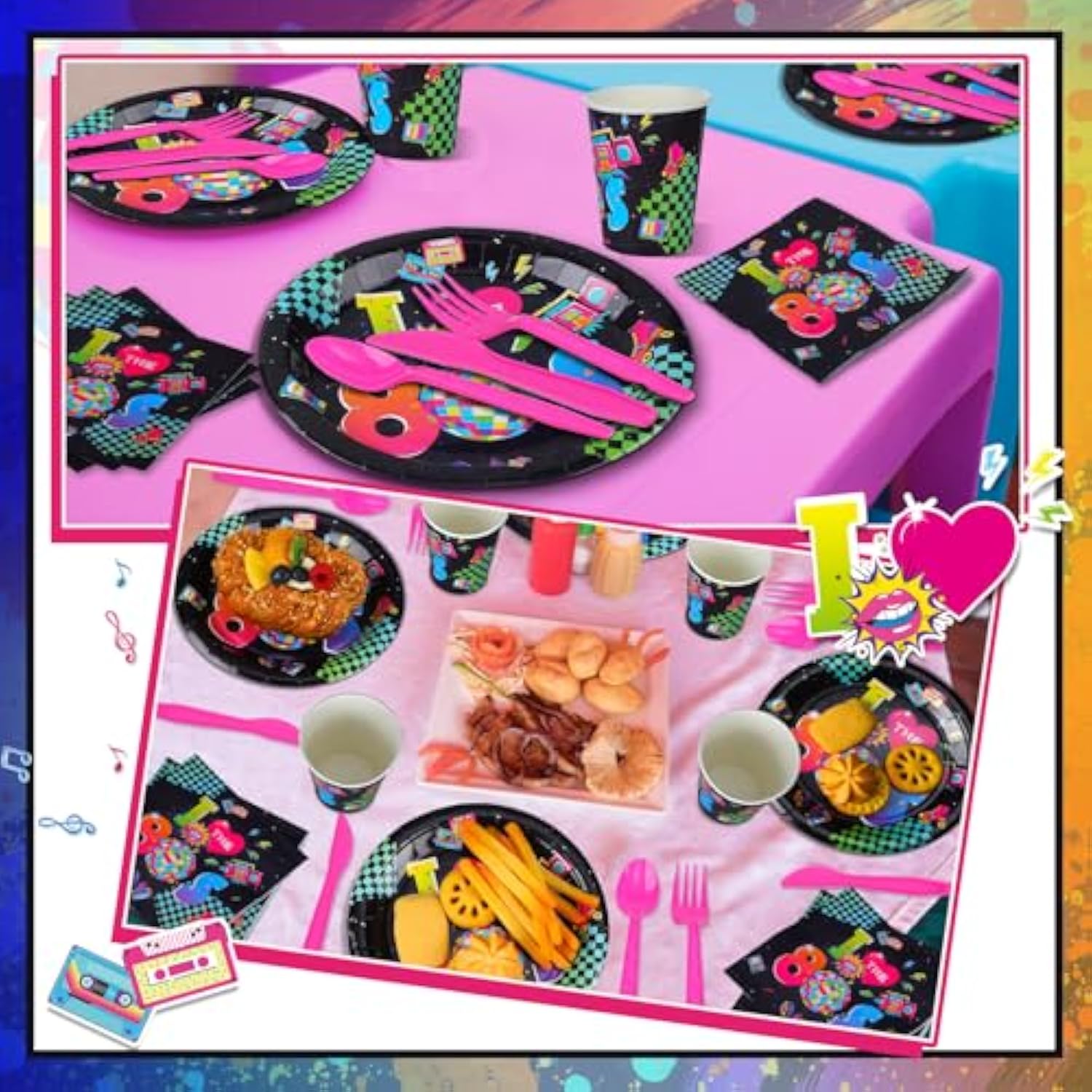 252 Pcs Retro 80S Plates And Napkins Set I Love The 1980S Party Decorations Back To The 80S Napkins Plates Cups Knives Spoons Forks 1980S Neon Party Tableware Supplies Serves 36 Guests