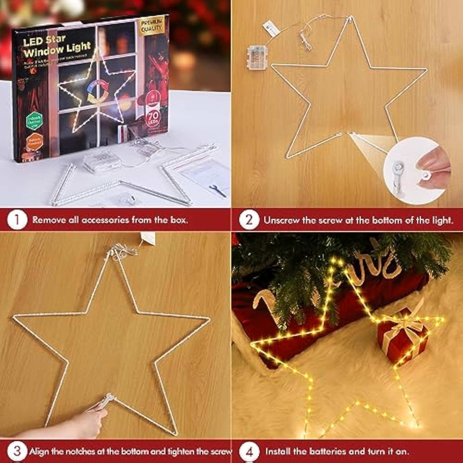 Christmas Window Star Silhouette Lights, 19Inch 70Led 2 Pack Large Star Lighted Xmas Decoration - Battery Operated Twink