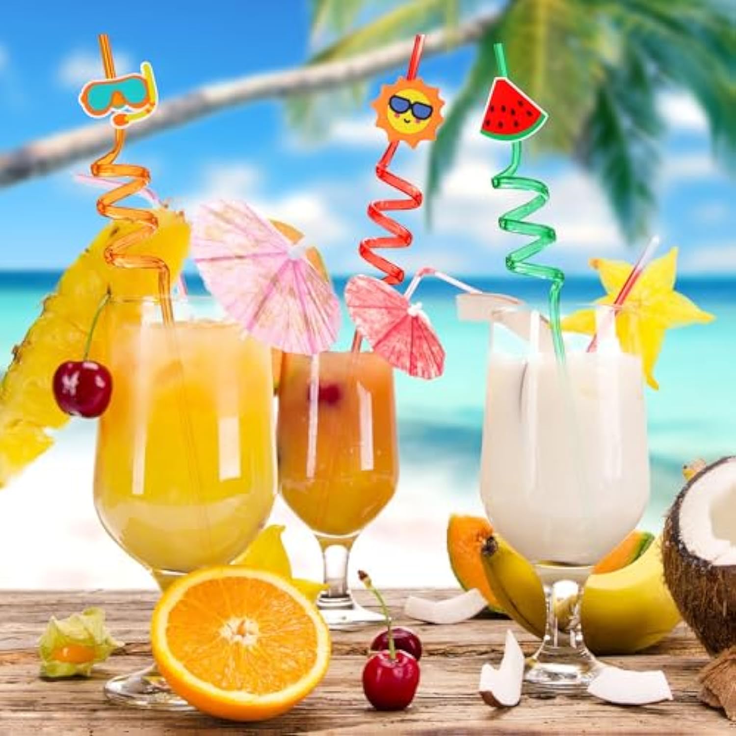 24Pcs Drinking Straws, Pool Party Decorations Supplies Summer Pool Beach Party Favors Crazy Silly Straws For Kids Hawaiian Birthday Goodie Bag Stuffers End Of Year Student Gifts Bulk Prizes For Kids