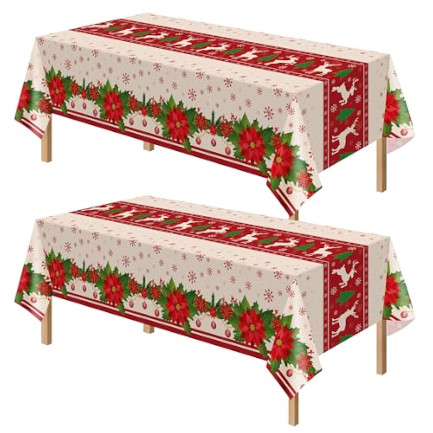 2 Pack Christmas Tablecloth Rectangular Disposable,54 X 108 Inch Tablecloths Christmas Decorations Party, Table Cloth Rectangle,Plastic Table Cover For Home Dinner Indoor Outdoor Party Decor