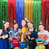 2-pack Super Bros blue/red/green/yellow foil fringe curtains for video-game parties