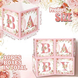 10 Piece 7X 7X 7 Inch Baby Shower Centerpiece Boxes Baby Shower Party Decorations Table Display With Letters Gender Reveal Party Favor Block Holder(Floral Style)