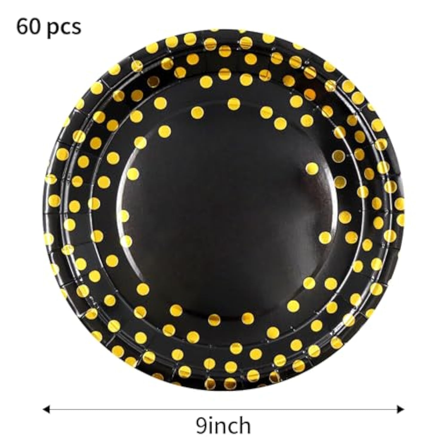 60-Pack Black And Gold Party Plates, Dessert And Dinner Paper Plates, Golden Dots Paper Plates, Perfect For Birthdays, Weddings, Anniversaries, And Graduation Party Tableware (9-Inch)