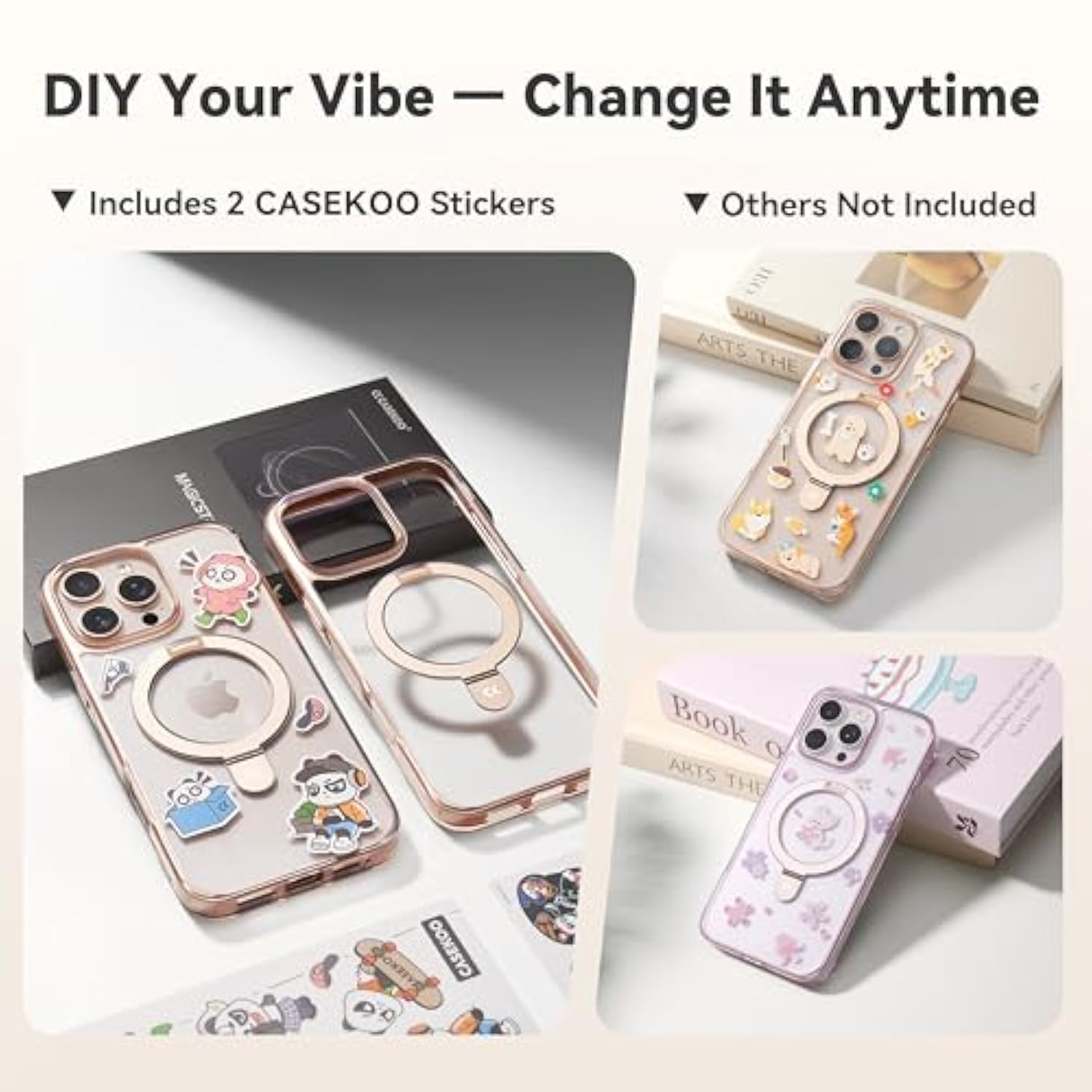 Jellypop Case For Iphone 16 Pro Max Case With Stand, Desert Titanium, Fit For Magsafe, 16Ft Military Grade Protection, Kickstand For Viewing & Work, Clear Back, Champagne Gold