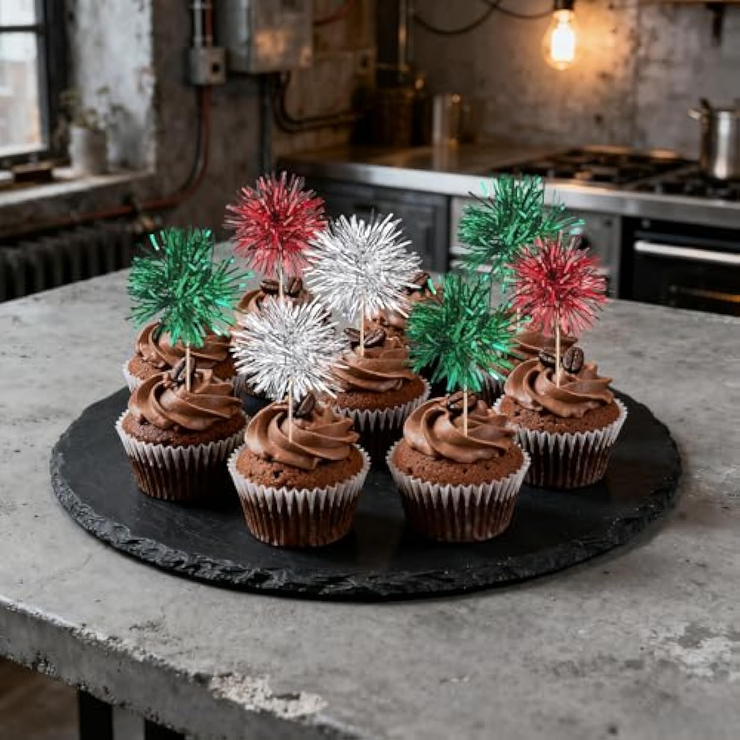 40-Pack Foil Firework Cupcake Toppers for Christmas and New Year