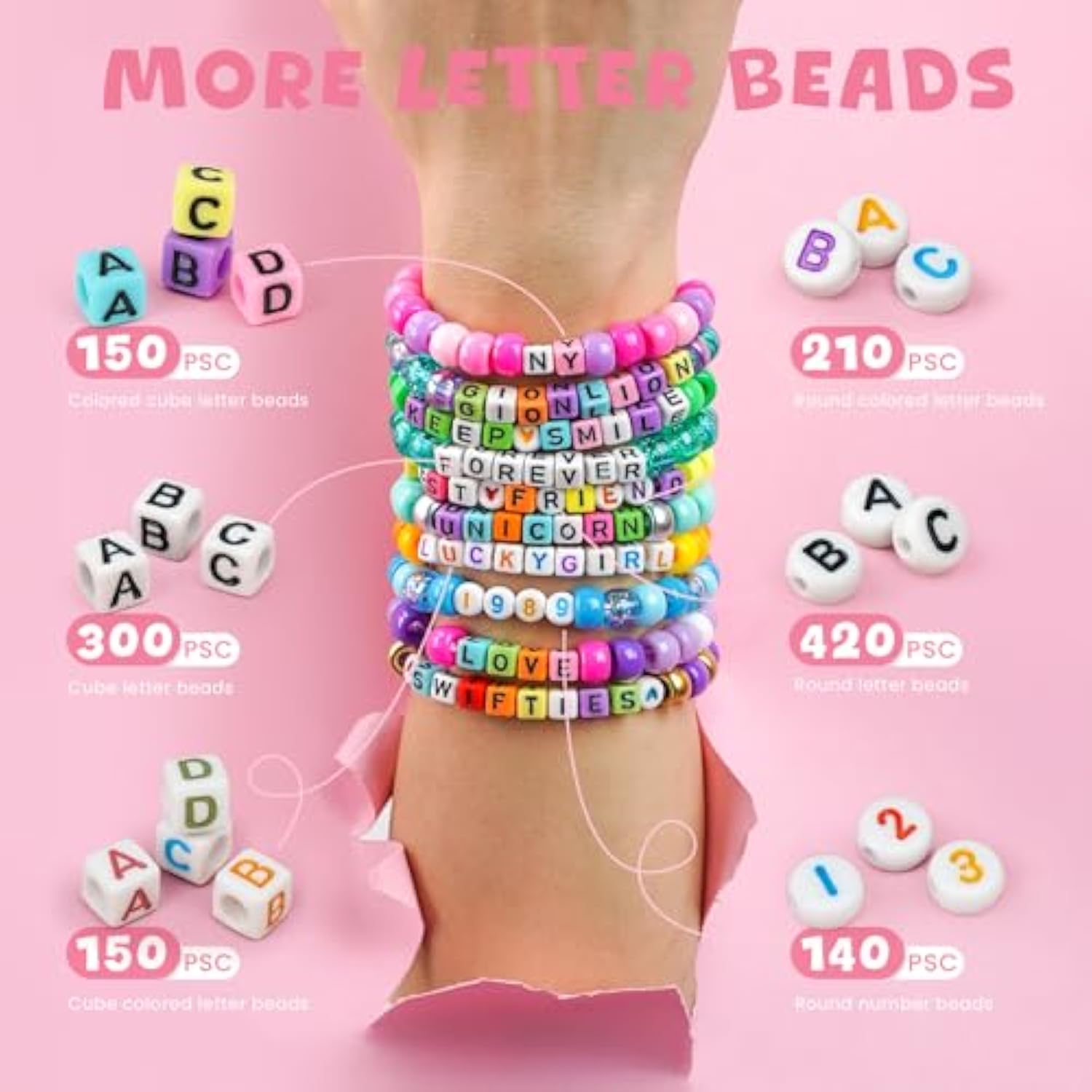 4200pcs Pony Beads Kit – 48 Colors & Letters w/ String for Jewelry Making