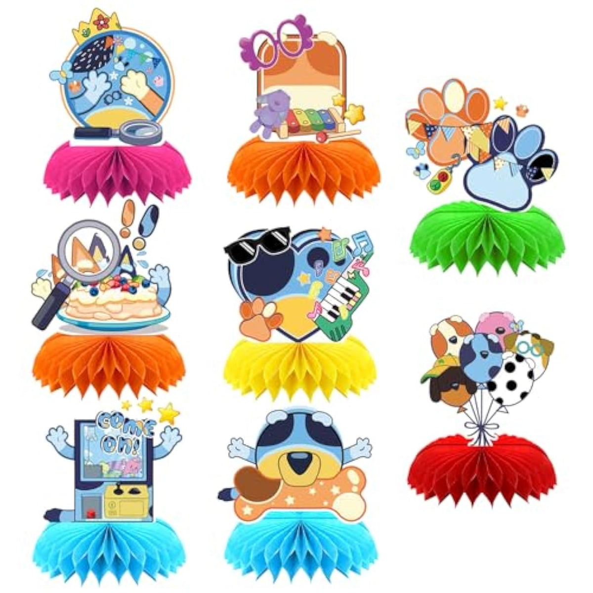 8Pcs Blue Dog Honeycomb Decorations, Cute Cartoon Animal Honeycomb Centerpiece Table Decor, Birthday Party Supplies Ornaments