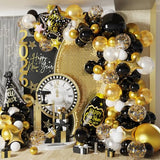 Black and Gold Balloons Garland Arch Kit,142 Pcs Black White Metallic Gold Confetti Balloons with Bottle Hat Star Foil Balloon for 2026 Happy New Year Party Decorations New Years Eve Party Supplies