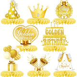 Golden Birthday Party Decorations, Gold Glitter Stay Golden Honeycomb Centerpieces For Women Men Golden Birthday Party Decorations Supplies Accessories Favors Gift
