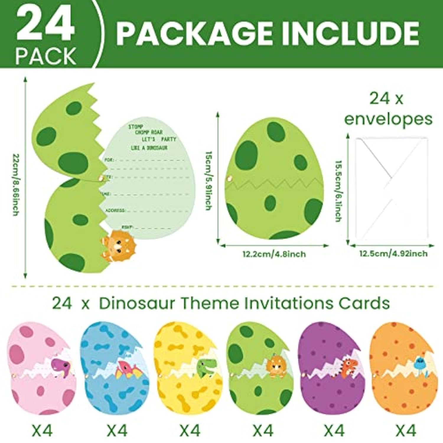 24 Pack Dinosaur Birthday Party Invitations Cards With Envelopes Dinosaur Party Supplies Fill In Birthday Dino Eggs Invite Cards Stickers For Kids Boys Girls Dinosaur Birthday Party Decorations Favor
