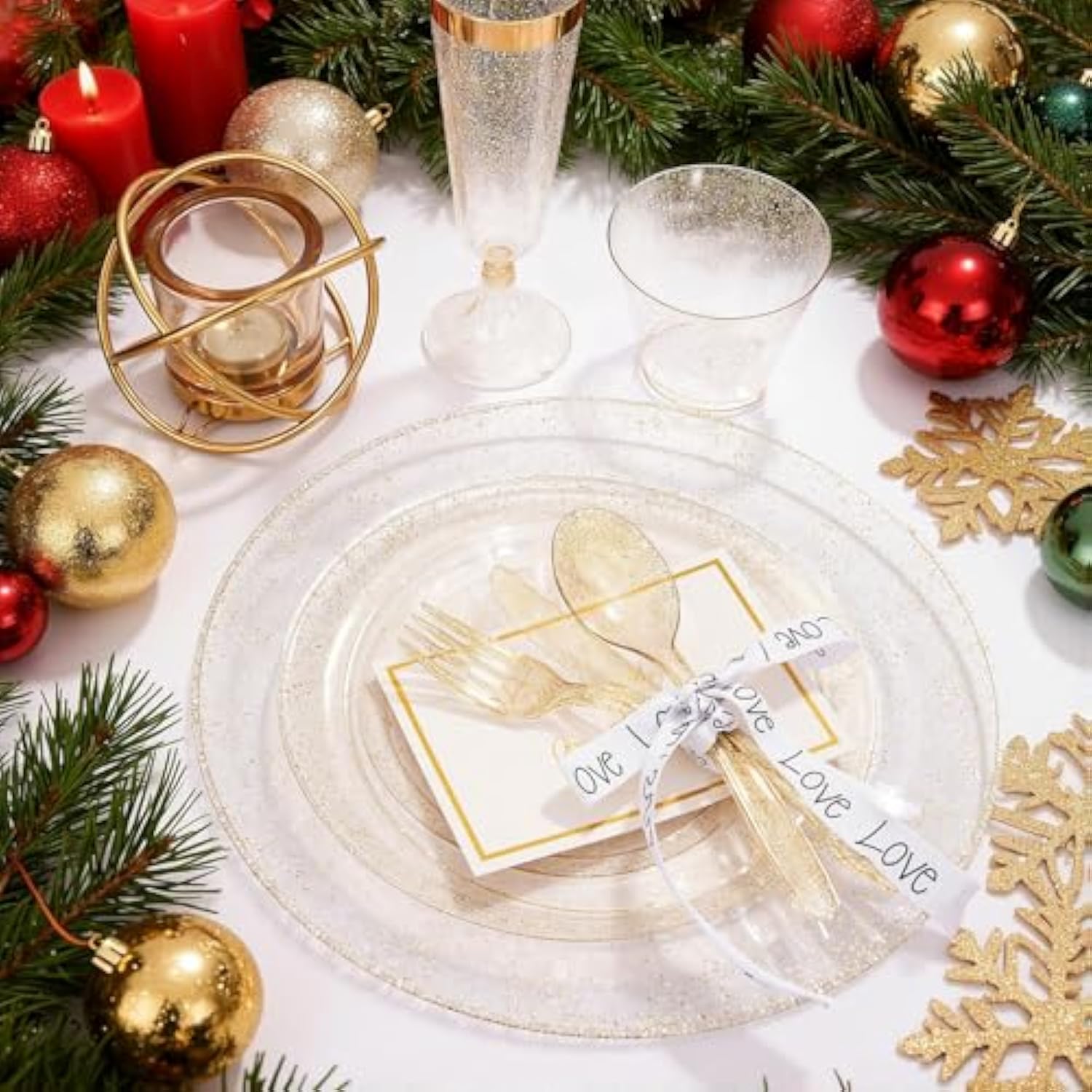 360 Gold Plastic Silverware - Disposable Gold Glitter Cutlery - Plastic Silverware Inluding: 120Forks, 120 Spoons, 120 Knives For Wedding/Christmas Party