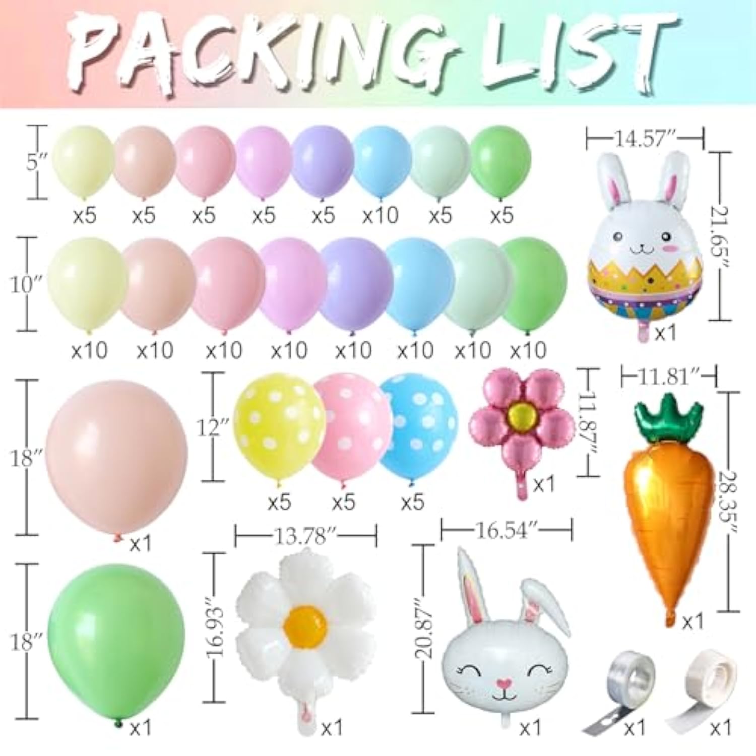 Pastel Easter Bunny Balloon Arch Kit,149Pcs Pastel Rainbow Balloon Garland With Easter Eggs,Bunny,Daisy,Carrot Foil Balloons For Baby Shower Fairy Princess Birthday Spring Tea Party Decoration