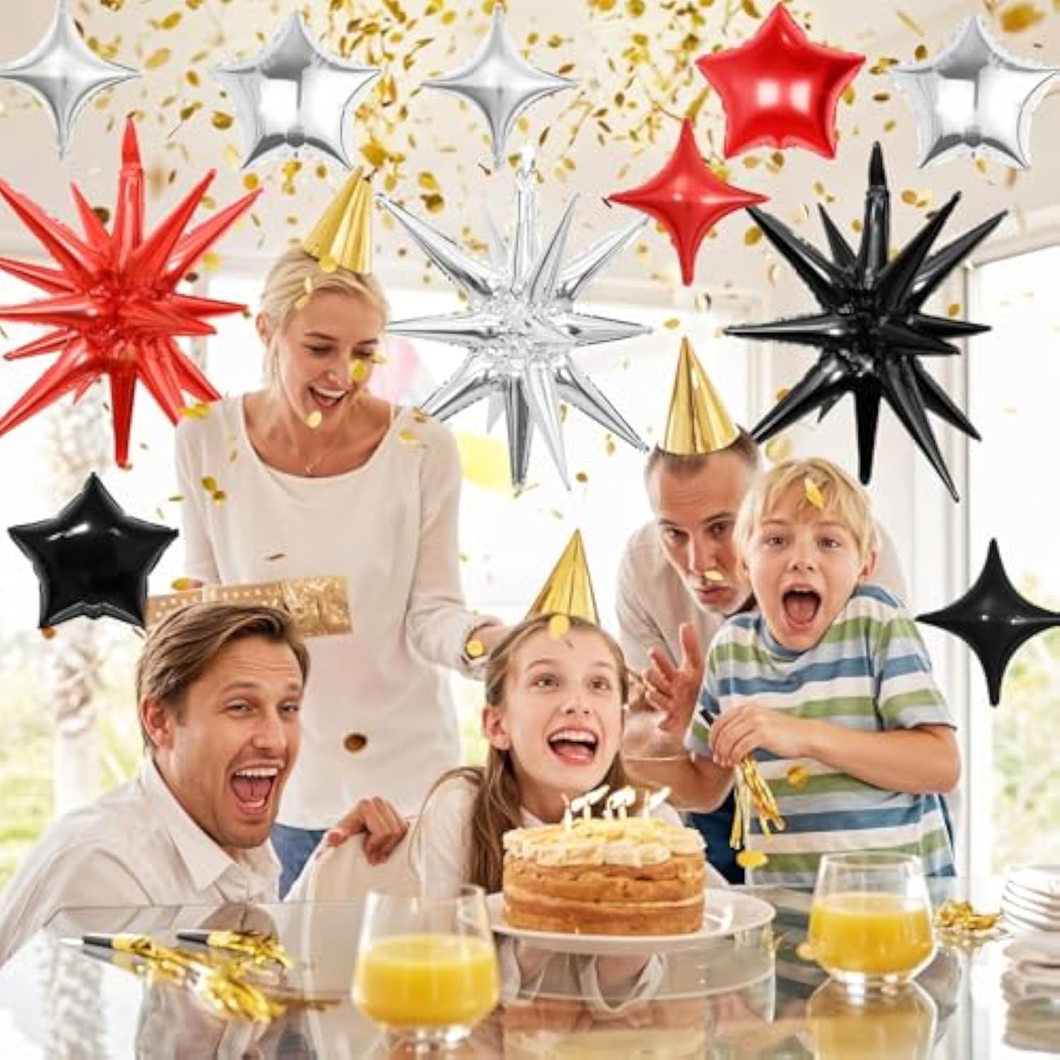 14pc Red, Black & Silver Star Balloon Kit 22" Explosion & 10" Star Foils