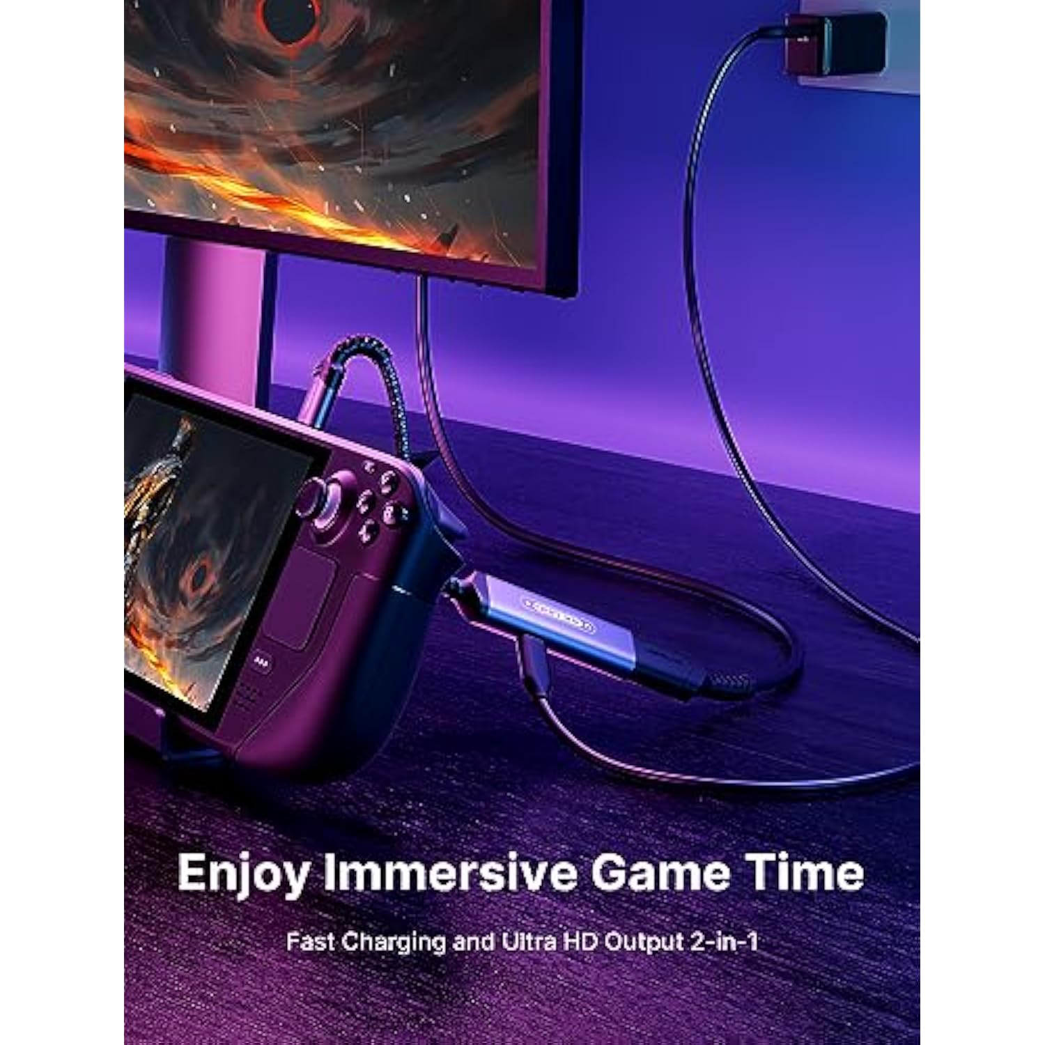 Usb C To Hdmi Adapter And Charger For Steam Deck, 2-In-1 4K @ 60Hz Type-C To H