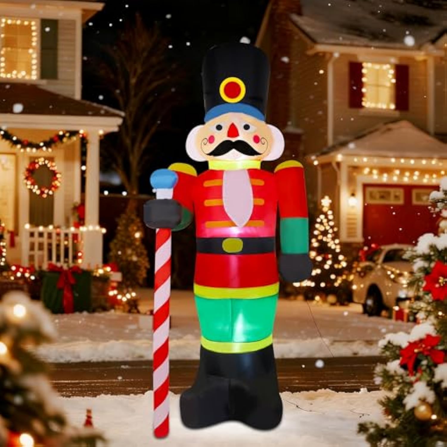 8 Ft Christmas Inflatable Nutcracker Soldier Outdoor Decorations, Blow Up Decorations Santa Soldier With Led Lights For