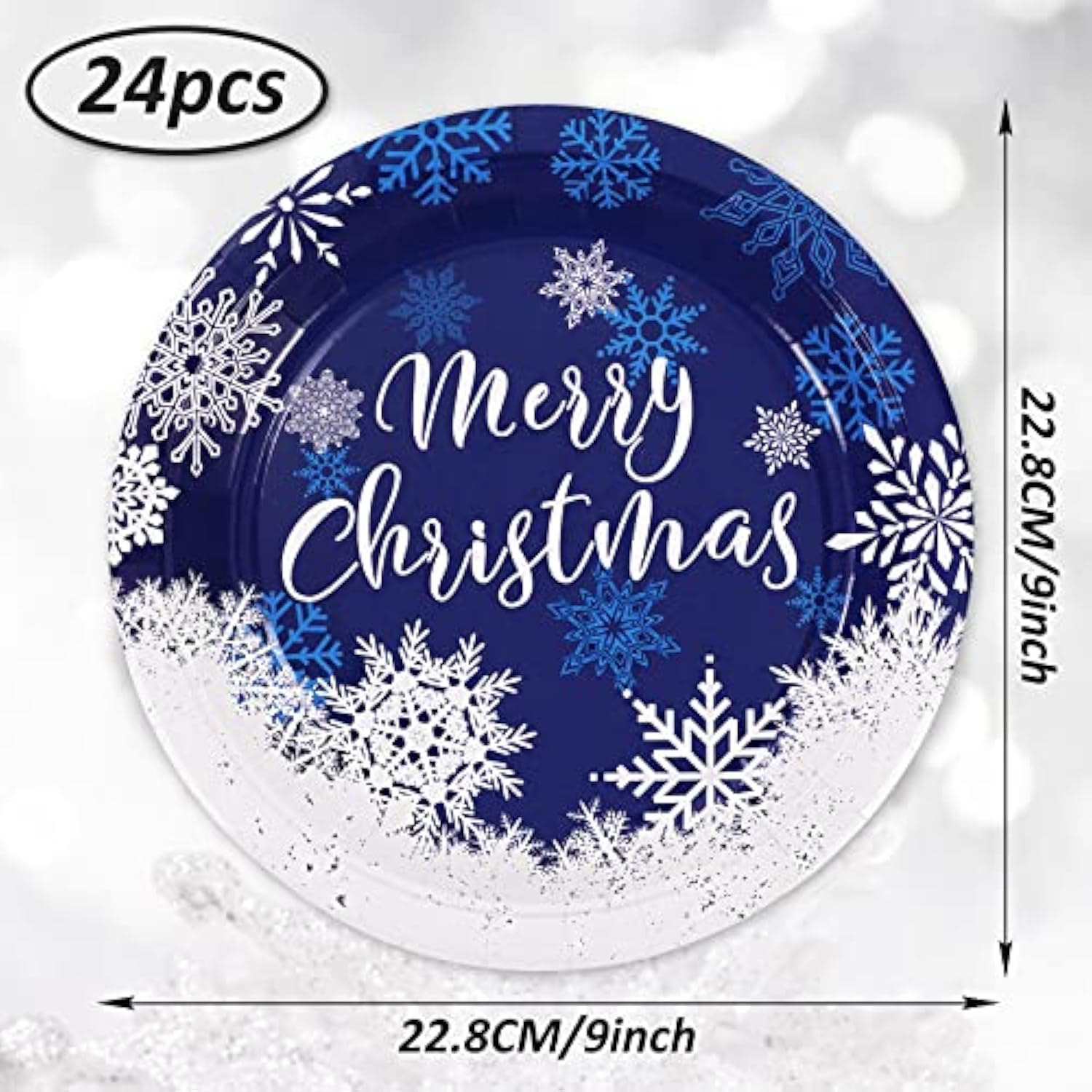 Christmas Paper Plates White Blue Snowflake Round Disposable Plates 9 Inch Merry Christmas Decorative Tableware For Christmas Winter Holiday Dinner Birthday Party Supplies, 24Pcs