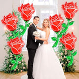 6 Pcs Red Rose Balloons,37 Inch Giant Rose Foil Balloons,Red Flower Balloon Valentines Day Balloon For Birthday Wedding Valentines Day Flower Theme Party Decoration