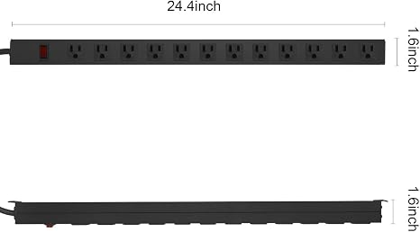 Heavy Duty Metal Surge Protector Power Strip 12 Outlets 6FT Extension Cord Wall Mount Black