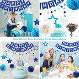 Birthday Decorations, Happy Birthday Banner With Honeycomb Balls, Stars Hanging Swirl Streamers, Circle Dots Garland, Happy Birthday Party Decorations For Women Men Boys Girls (Blue)