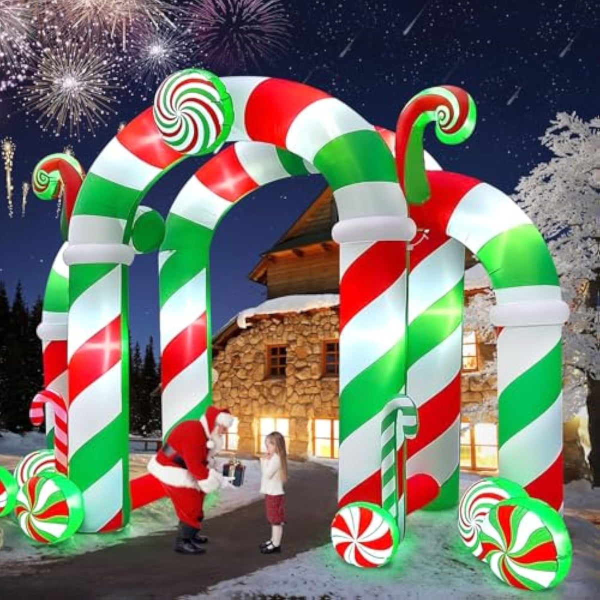 13Ft Christmas Archway Inflatables With Led Light, Giant Xmas Candy Arch Inflatable Stereoscopic Blow Up Christmas Outdo