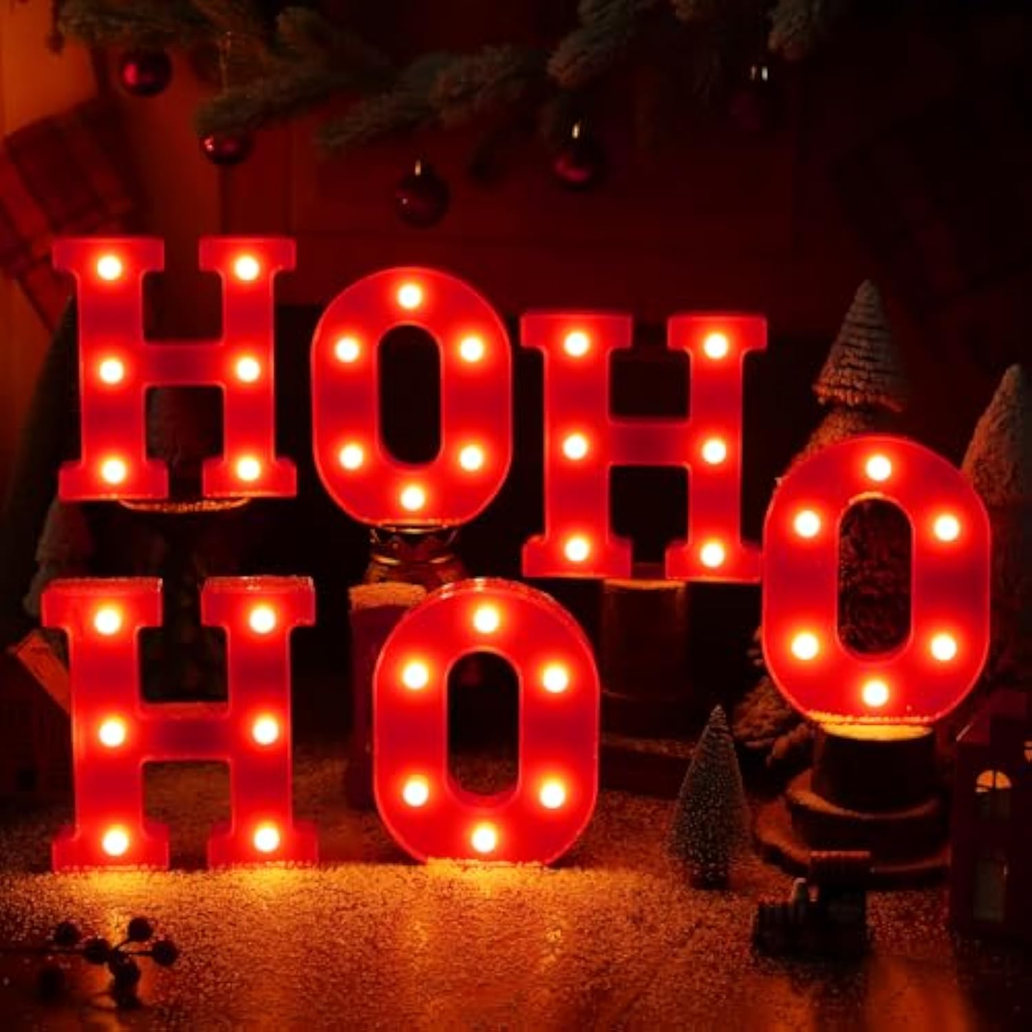 Ho Ho Ho Christmas Decorations Indoor, 6.3 Inches Led Marquee Light Up Letters Hohoho Signs, Battery Operated Christmas