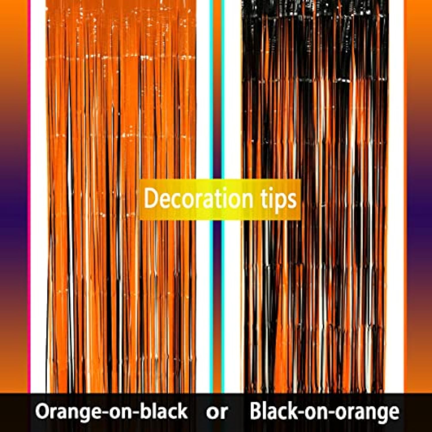 Black Orange Party Tinsel Foil Fringe Curtains - Halloween Construction 1St Birthday Baby Shower Graduation Wedding Party Streamers Photo Booth Props Backdrops Decorations