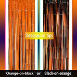Black Orange Party Tinsel Foil Fringe Curtains - Halloween Construction 1St Birthday Baby Shower Graduation Wedding Party Streamers Photo Booth Props Backdrops Decorations