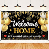 Welcome Home Decorations 30PC Black & Gold Set with Banner, Balloons, Swirls and Centerpieces