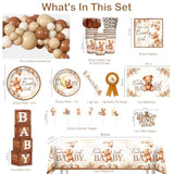 Bear Baby Shower Decorations, Brown Netural Balloon Arch Kit We Can Barely Wait Banner Plates Tablecloth Bear Baby Shower Decorations Brown Beige 249 Pcs
