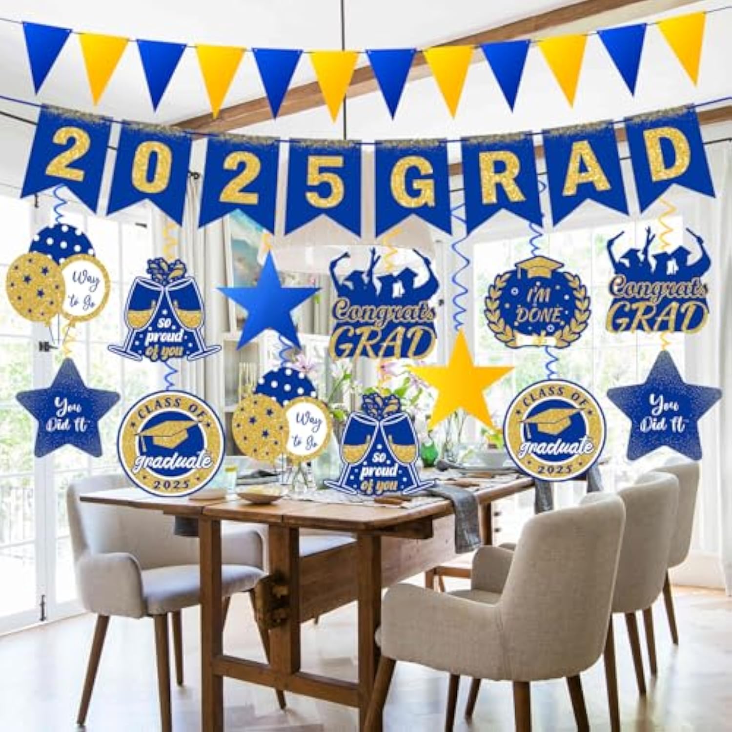 Graduation Decorations 2025 Blue Pre-Assembled Hanging Swirls 2025 Grad Banner Graduation Party Decorations 2025 For Classroom Home Party