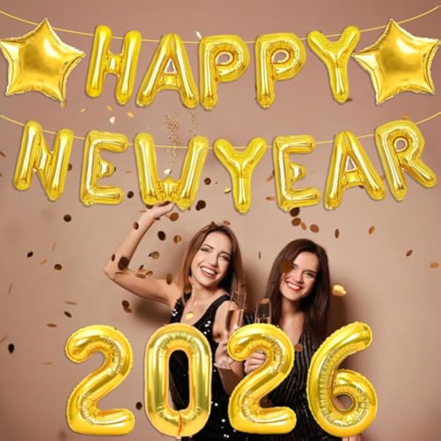 Happy New Year 2026 Balloons Banner - 16 Inch Gold Letter And Number Foil Balloon - Happy New Years Balloons For Nye Decorations 2026 - Nye Party Supplies