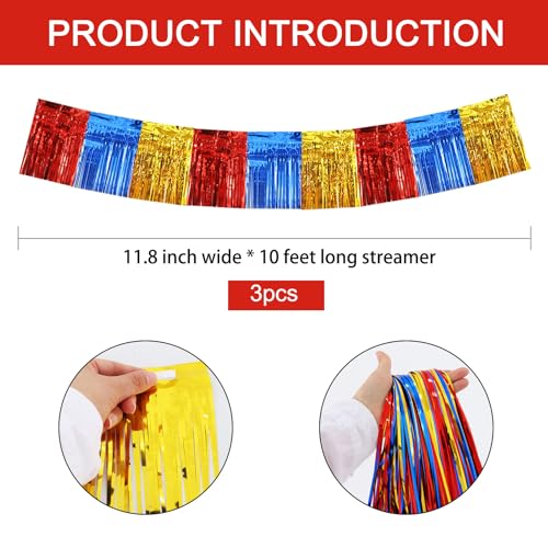 Red Blue Gold Fringe Garland Banner 30ft Wall Tinsel Foil Streamer