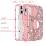 For Iphone 16 Pro Max Case Glitter Sparkly Bling 3 In 1 Shockproof Heavy Duty Hybrid Sturdy High Impact Protective Cover Case For Apple Iphone 16 Pro Max 6.9 Inch 2024,Rose Gold