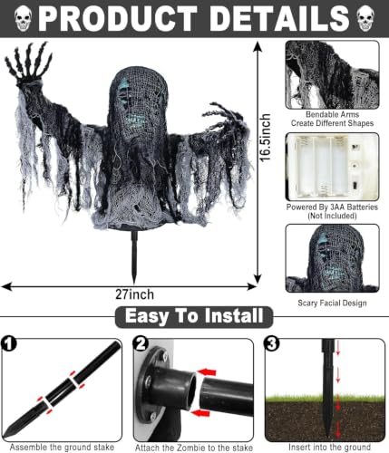 Talking Zombie Groundbreaker Halloween Animatronic with Red Eyes